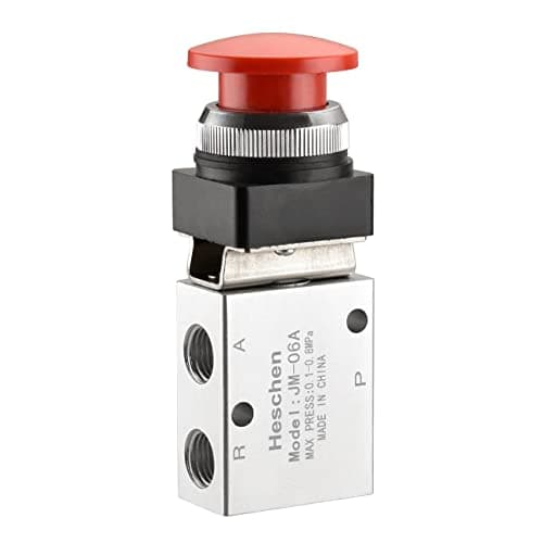 Image of Heschen Pneumatic Momentary Red Flat Mechanical Valve, JM-06A, 3 Way 2 Position, PT1/4'' Port, Normally Closed