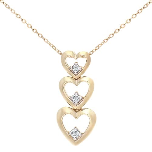 Image of Elegano 9ct Yellow Gold 46 cm Women’s Necklace – Triple Stacked Hearts with Diamonds Pendant