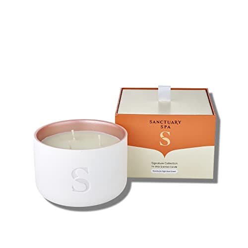 Image of Sanctuary Spa Signature Tri- Wick Candle | Jasmine, Bergamot And Grapefruit Scented Ceramic Candle, 340 G | Natural Shea Wax | 50 Hour Burn Time | With Gift Box
