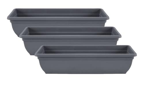 Image of Muddy Hands Pack of 3 – 60cm Grey Trough Planters | Long Plastic Window Box Plant Pots | Outdoor Garden, Balcony & Herb Flower Containers