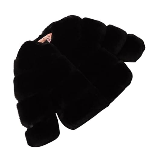 Image of Kids Faux Fur Coat Fluffy Fleece Fuzzy Long Sleeve Cozy Toddler Winter Jacket Girls Thermal Heavy Christmas Clothes (Black, 9-10 Years)
