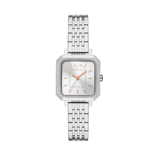 Image of Armani Exchange Watch for Women, Quartz Three Hand Movement and 27 mm Case Size with Stainless Steel Strap, Light Silver