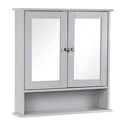 Image of Taylor & Brown Double Door Mirrored Bathroom Cabinet Storage Cupboard Organiser Wall Mounted Mirror Cabinet with Adjustable Shelves, 56cm x 13cm x 58cm (Grey)