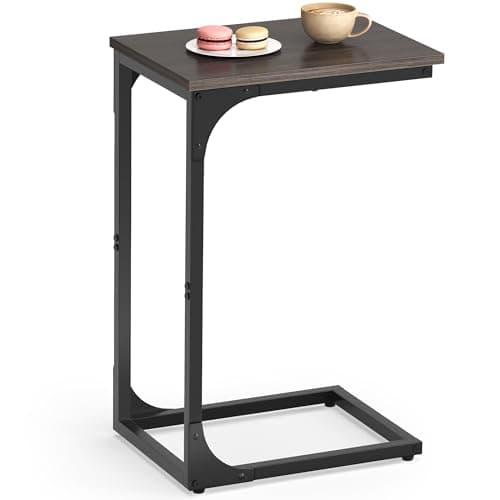 Image of VASAGLE C-Shaped Side Table, Bedside Table, Sofa Side Table, Coffee Table, with Metal Frame, Industrial, for Living Room, Bedroom, Chestnut Brown and Ink Black LET350B74