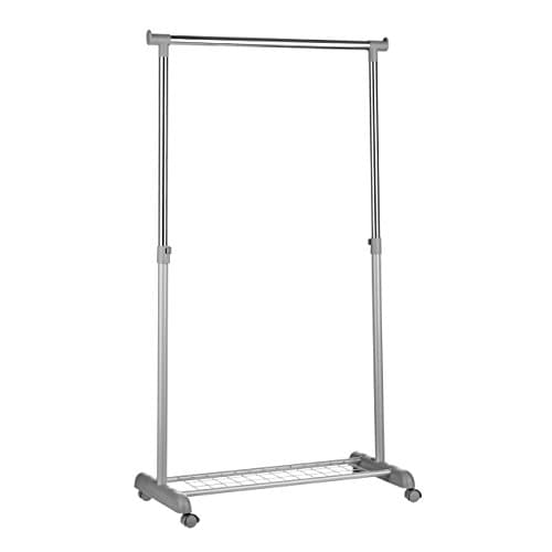 Image of Premier Houseware Clothes Hanging Rail,Shoe Rack/Wheels,Grey/Chrome Finish 1900396