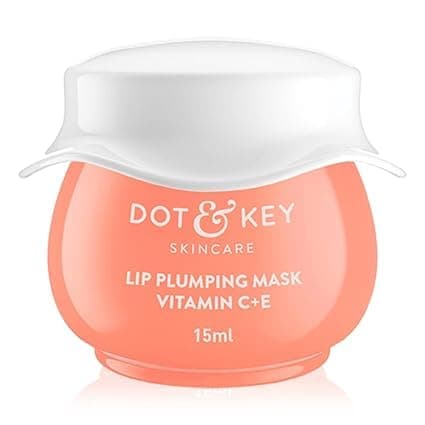 Image of Dot & Key Lip Plumping Mask with Vitamin C + E for Naturally Radiant Lips, Fades Lip Pigmentation, Smooths Flaky and Dry Lips (Blood Orange & Nectarine), 15 ml