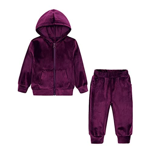 Image of Kids Baby Boys Girls Velvet Hooded Tracksuit Sweatshirt Top + Sweatpants Long Sleeve Hoodie Clothes Outfit Set 110 Purple 3-4 Years