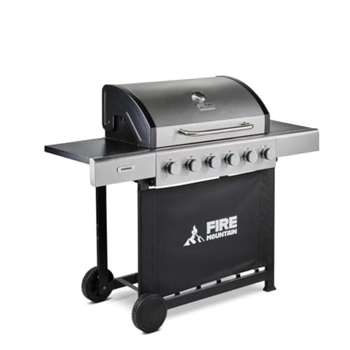 Image of Fire Mountain Sierra 6 Burner Gas BBQ XL Stainless Steel with Cast Iron Grill X-Large Outdoor Barbecue for Garden Patio Family Sized 72 x 42cm Cooking Area