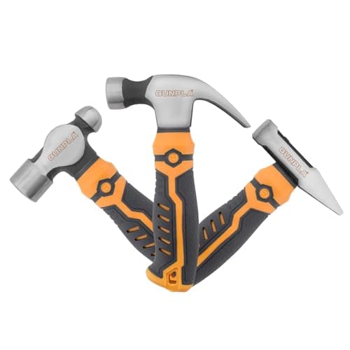 Image of Gunpla 3pcs 8oz Stubby Claw Hammer Carbon Steel Nails Puller, Mini Lightweight Machinist Hammers Construction Tool, Ball Pein Hammer Set for Metalworking Wood Prying Splitting with Plastic Handle