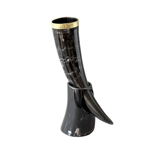 Image of Viking Drinking Horn Tankard – Genuine Polished Ox Horn Mug (300–500 ml) Handcrafted for Re-Enactment, Beer, Home Décor & Gifts