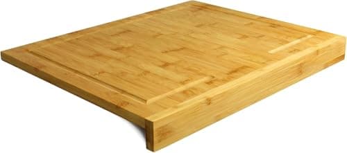 Image of Counter Edge Chopping Board Wood | Large Bamboo Cutting Board with Lip and Grooves | Butchers Block | Kitchen Counter Saver | Cutting Edge | Chopping Block