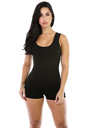 Image of Boolavard Short Romper Jumpsuit Leotard Sleeveless Top Women Stretch BlouseLady Bodysuit (L, Black)