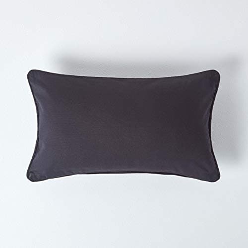 Image of HOMESCAPES - 100% Cotton Plain Black Cushion Cover- 30 x 50 cm Rectangular - 12 x 20 Inches - Sofa Cushion Pillow Cover - Washable