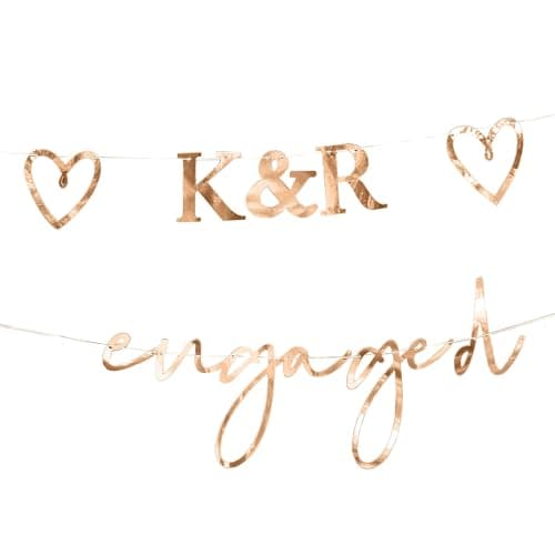 Image of Ginger Ray Engagement Rose Gold Engaged Letter Bunting with Customisable Initials & Hearts