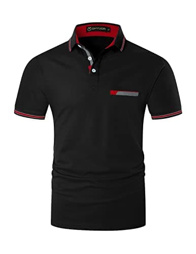 Image of GHYUGR Men's Short Sleeve Polo Shirts Contrasting Colors Collar Golf Rugby Polos,Black,XL