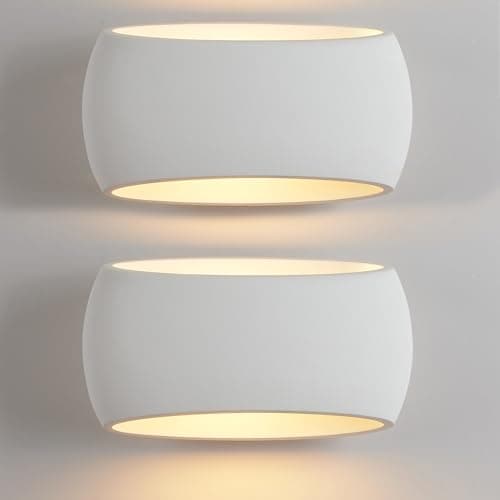 Image of HARPER LIVING 2 Pack Wall Wash Lights, Large Indoor Plaster Wall Uplighters with White Ceramic Shade, 40W E27 ES, for Bedroom, Living Room, Hallway