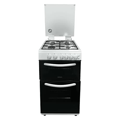 Image of Statesman GTL50W Double Oven Gas Cooker with Glass Lid, 4 Gas Burners, 50cm Wide, White