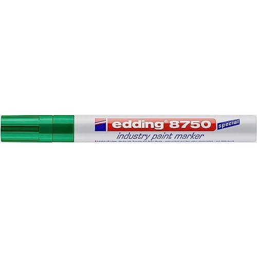Image of edding 8750 industry paint marker - green - 1 pen - bullet tip 2-4 mm - paint marker for writing on dusty, slightly oily surfaces, tyres, metal, glass and wood - permanent, waterproof