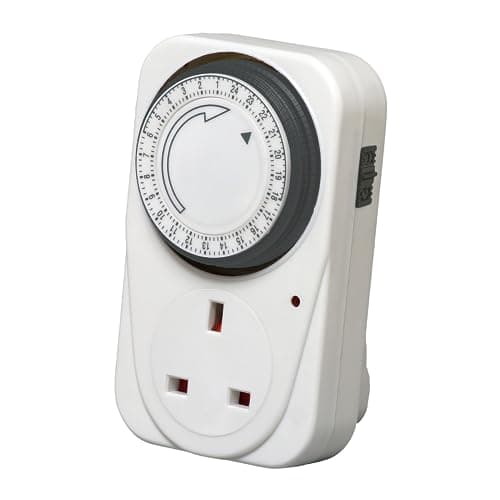 Image of Defender 24 Hour Segment Timer Plug Socket - Programmable Mechanical Timer Switch - UK 240V 3 Pin Plug-In Time Controller - Energy Saving Indoor Timer Socket for Lights, Lamps & Electrical Appliances