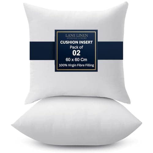 Image of LANE LINEN Cushion Inserts (Pack of 2) – 60x60 cm (24x24 inch) Throw Pillow Inserts - Hollowfibre Inner Pads for Sofa or Bed – White Cushion Fillers