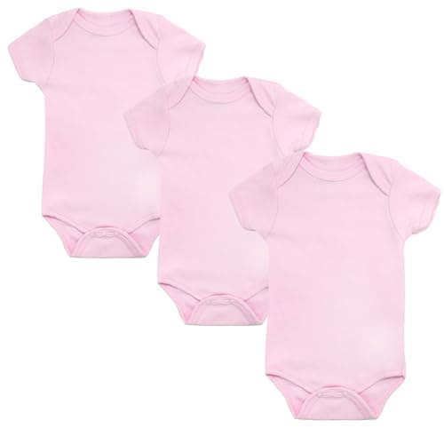 Image of Baby Vests, Baby Bodysuits Short Sleeved, UK Brand, 3 Pack, Pink, 3-6 Months