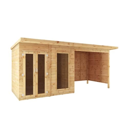 Image of WALTONS 8x6 Maine Summerhouse | Wooden Garden Room with Pent Roof & Patio | Shiplap Tongue & Groove | Felt and Fixings Included | (16 x 6 Summerhouse with Patio Area)