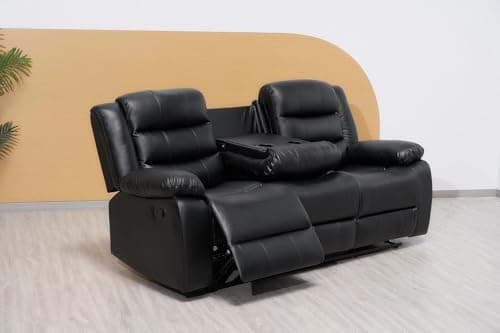 Image of Madrid Leather Recliner Sofa Set with Cupholders – 3+2 Seater Manual Recliner Sofas for Living Room (Black, 3 Seater)