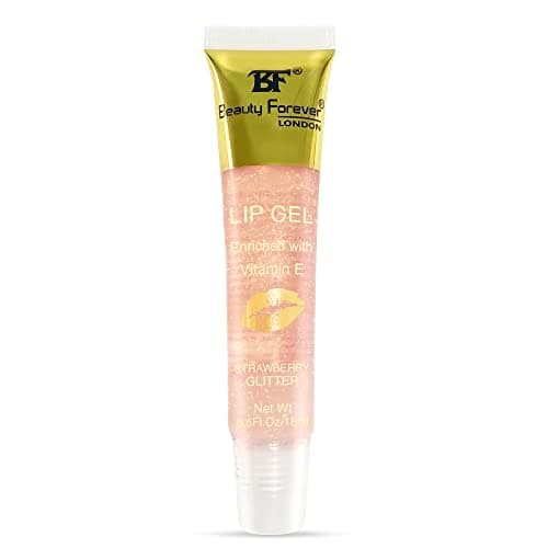 Image of Beauty Forever Clear Moisturizing Lip Gel Tube, Enriched with Vitamin E, Lightweight, Plain & Glitter Finish, Shimmer Infused, Available in 11 Flavours, 18ml (Strawberry Glitter)