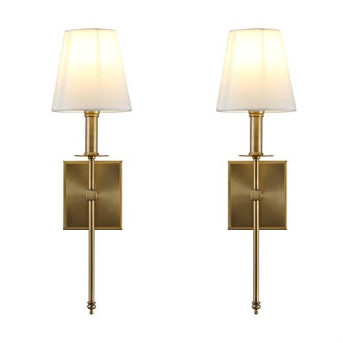 Image of Yosoan Lighting 2 Sets of Vintage Loft Bar Modern Linen Fabric Lampshade Hardwired Wall Light Fittings, Hotel Beside Bed Wall Lamp E27 Screw (Antique)