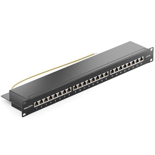 Image of deleyCON CAT6a 24-Port Network Panel Desktop 19-Inch Rack Integration Server Mounting Shielded 24x RJ45 Ports TIA568A TIA568B - Black