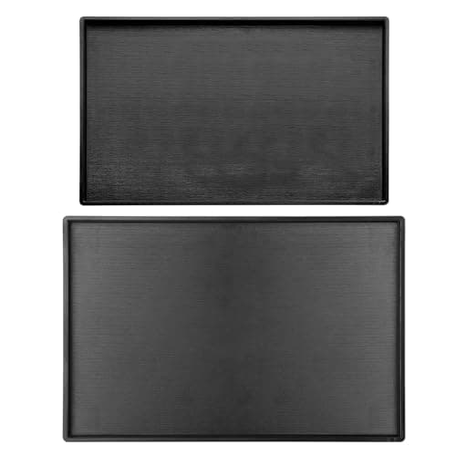 Image of 2 Pack Large Plastic Serving Trays, Non-Slip Rectangular Tray for Coffee Table, Kitchen & Parties - Black Wood Design, Durable Multi-Purpose Ottoman Platter (7"x9.5")