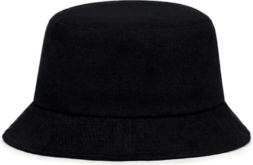 Image of JUNGANRHA® Unisex Womens, Mens Cotton Bucket Hat Reversible Girls or Boys Fisherman Hats Plain for Hunting, Camping, Hiking, Travelling, Fishing, Football Summer Sun Hat Black