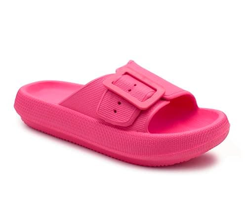 Image of Womens Cloud Sliders Lightweight EVA Slippers Ladies Platform Sole Adjustable Fashion Slides Slip On Beach Pool Chunky Flip Flops (Fuchsia, UK Footwear Size System, Adult, Women, Numeric, Medium, 6)