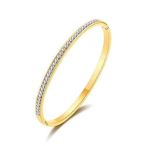 Image of Philip Jones 18k Gold Plated Stainless Steel Channel Set Bangle Created with Zircondia® Crystals (7 Inch)