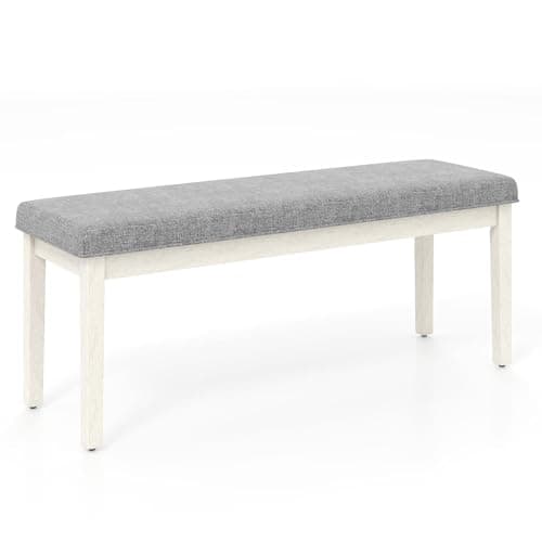 Image of TANGZON 117cm/46Inches Dining Bench, Fabric Upholstered Long Bench with Rubber Wood Frame & Non-slip Foot Pads, Dining Seat Stool for Home Kitchen Living Room Bedroom Hallway (Dark Grey)