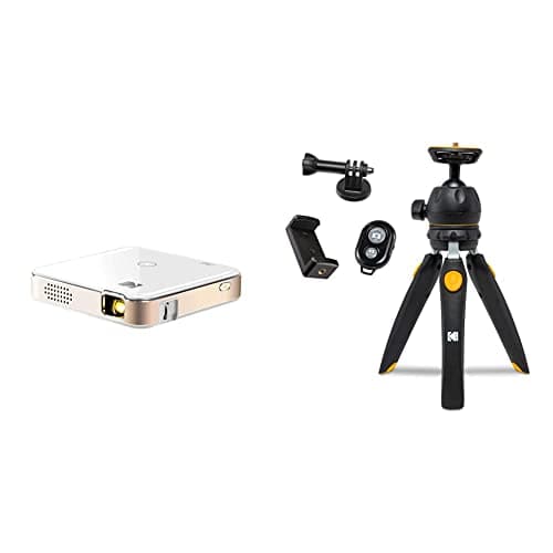 Image of KODAK Luma 150 Pocket Projector, Portable Movie Projector w/Built-In Speaker for Home and Office Produces Images & PhotoGear Mini Adjustable Tripod with Remote