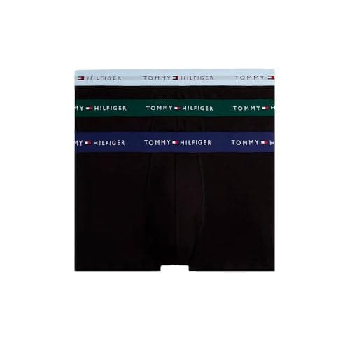 Image of Tommy Hilfiger Men’s 3 Pack Trunks with Logo Waistband, Multicolor (Orn Grn/Prp Nvy/Ves Blu), XXL
