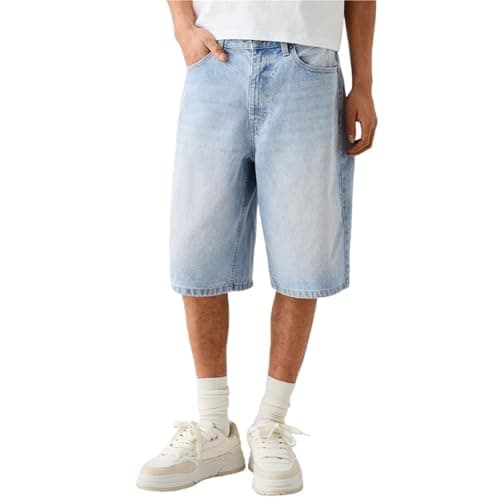 Image of KIHFSODN Jean Shorts Men Baggy Jorts Casual Denim Shorts Y2k Loose Long Jorts Vintage Fashion(Light blue,XL)