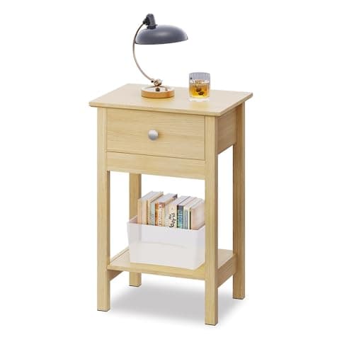 Image of WLIVE Wooden Bedside Table, Nightstand with Shelf Drawer, Wooden Side Sofa Tables, for Small Spaces, End Tables for Living Room, Bedroom (1, Oak)