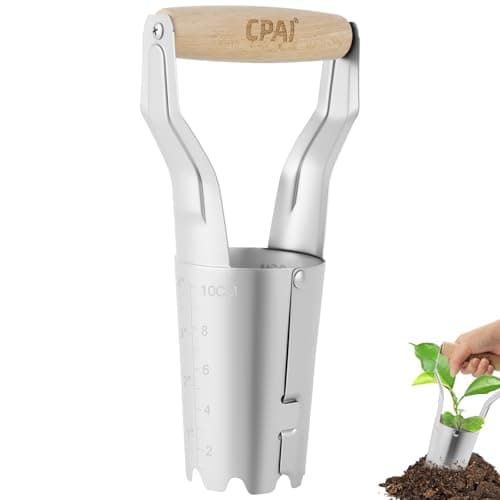 Image of APXEL Bulb Planter, 6cm Diameter 10cm Depth Hand Bulb Planter With Depth Scale Wood Handle, Stainless Steel Gardening Plant Tool for Planting Tulip Daffodil Flower