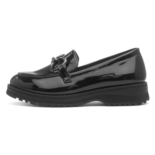 Image of Lilley Girls Black Double Heart Patent Loafer Shoe - Size 5 UK - Black