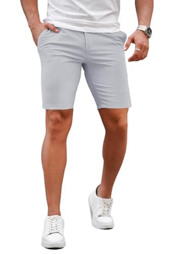 Image of GINGTTO Mens Shorts Slim Chino Stretch Summer Half Pants for Men Dress Short Skinny 9" Trousers Grey 32