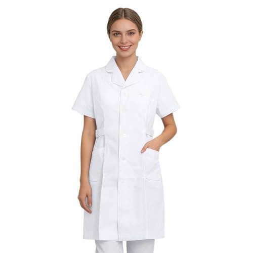 Image of WWricotta Long Lab Coat for Doctors - Clinical White Coat with Chest Pocket, Polyester Cotton Blend, Breathable, for Hospitals & Cosplay, UK S-XXL