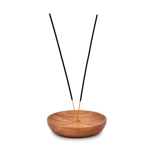 Image of EDHAS Acacia Wood Round Incense Holder and Ash Catcher for Home Décor, Home,Office,Club, Aromatherapy (12.7cm x 12.7cm x 2.54cm)