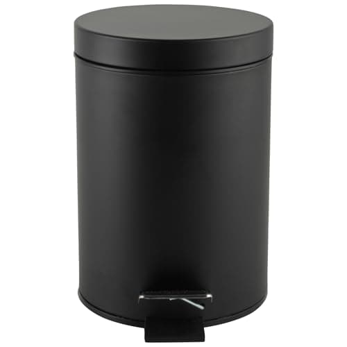 Image of Beldray LA038098BLKFEU7 Bathroom Foot Pedal Bin - Small Round Stainless Steel Hygiene Bin for Bedroom, Office, Kitchen, Toilet, Soft Closing Mechanism, Removable 3L Inner Container