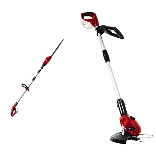 Image of Einhell GE-HH 18/45 Li T Power X-Change 18V Cordless Long Reach Hedge Trimmer & GC-CT 18 Li Power X-Change 18V Cordless Strimmer | Battery Powered Garden Grass, Red/Black