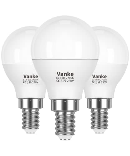 Image of Vanke E14 LED Light Bulb, Warm White 2700K Yellow Light, 6W (40 Watts Equivalent), Non-Dimmable, SES Small Screw Light Bulb, 470 Lumen LED Golf Ball Bulbs, Pack of 3