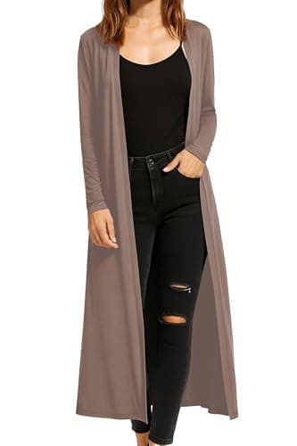 Image of Re Tech UK Ladies Womens Maxi Plus Size Long Cardigans for Women UK Collared Top Long Full Sleeve Floaty Women's Cardigans Coatigans Sizes 8-26 (Mocha - XL)