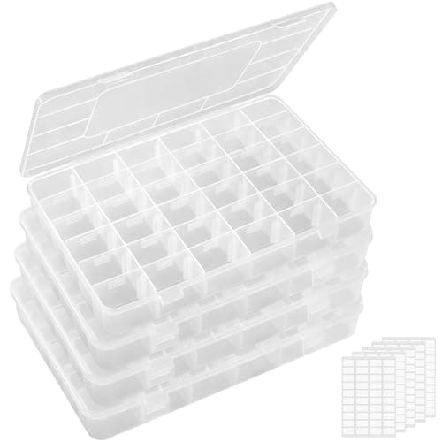 Image of Lifewit 36 Grids Organiser Storage Box, Fishing Tackle Box, Clear Stackable Plastic Container with Adjustable Dividers for Beads, Art DIY, Crafts, Jewelry, with 5 Sheet Label Stickers, 26CM L, 4 Pack