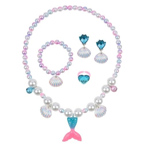 Image of OSDUE Girls Mermaid Jewelry Set, Necklace Earring Bracelet Ring Set, Jewelry Favors Set for Little Girl, Princess Jewelry Party for Toddler Little Girl Play Party Favors, Birthday Gift